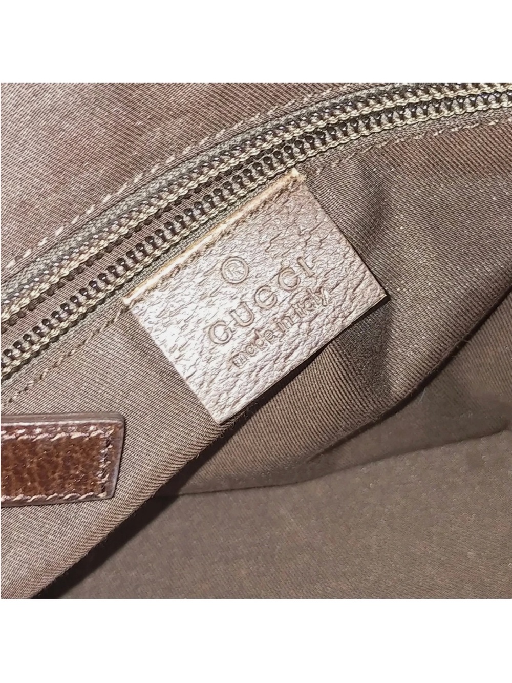 Gucci Sherry Line Top Handle Brown Canvas Bag with Red and Green Stripe - Picture 7 of 9